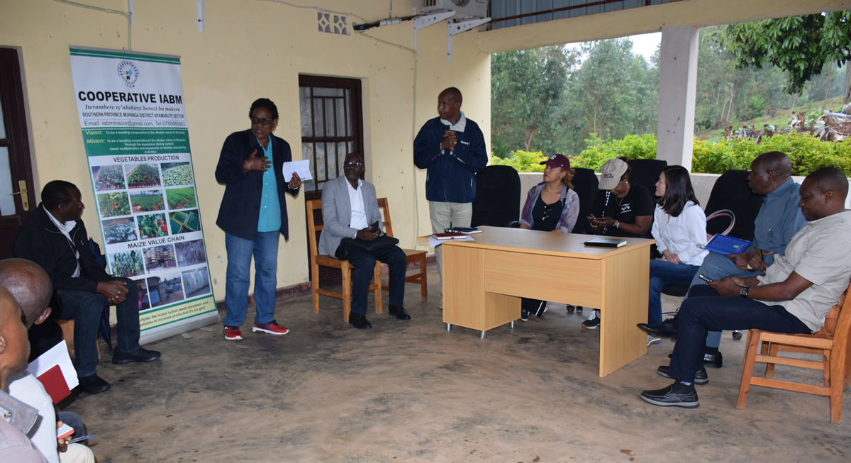 Ms. Uzamukunda y'Ukunda, President of the IABM Cooperative briefing delegation on how the cooperative empowers local farmers and drives community impact.