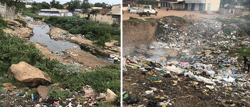 Littering of solid Waste on the streats and drainage channels of Kator Payam, Juba County, Central Equatoria State, South Sudan before the clean-up and solid waste management innitiative