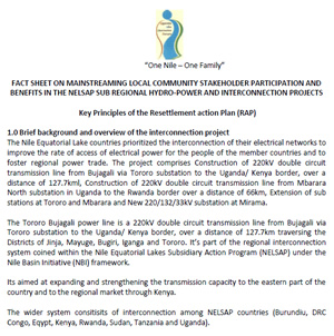 Mainstreaming Local Community Stakeholder Participation and Benefits in the NELSAP Sub Regional Hydro-Power and Interconnection Projects