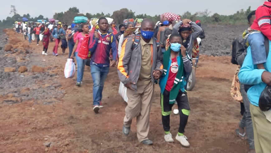 Massive migration of people from Goma city in DRC as they flee from the disastrous Nyiragong0 Volcano eruption of May 22, 2021