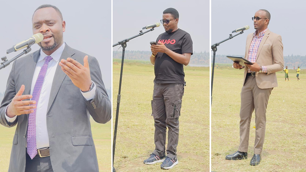 Government representatives - Mr. Thaddée Twagirimana, Director General at the Ministry of Environment (left); Mr. Silas Ngayabosha, Director General at the Ministry of Gender and Family Promotion (center); and Mr. Richard Mutabazi, Mayor of Bugesera District (right) - express government commitment to gender-responsive climate action at the AWAC Project launch.